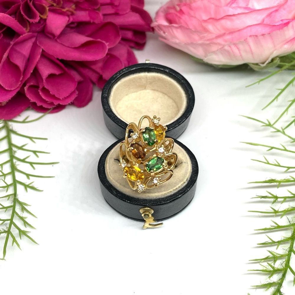 VINTAGE⚜️18K SPECTACULAR Multicolor Crystal Cocktail Ring